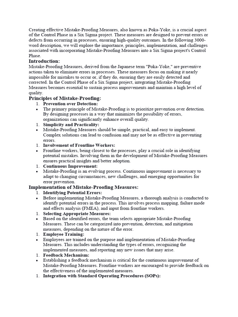 Mistake-Proofing in Six Sigma Control Phase | PDF