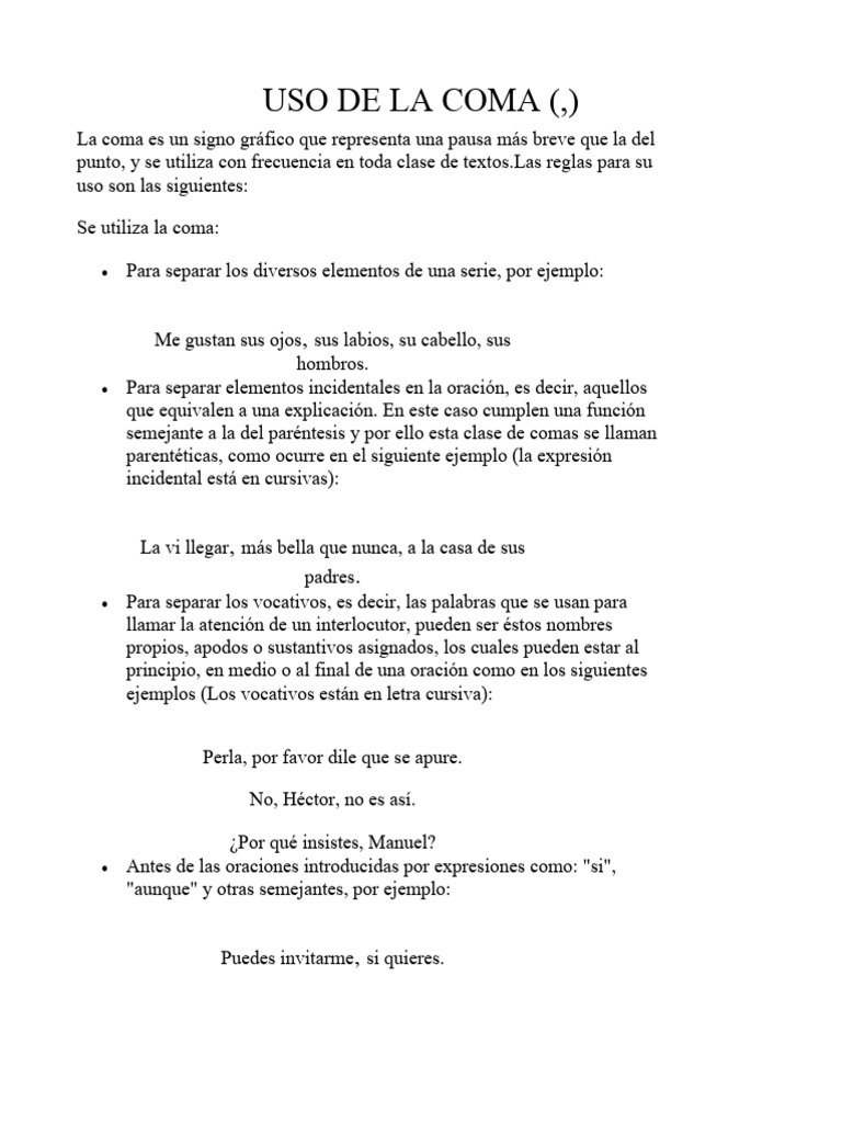 Uso y ejemplos de la coma | PDF | Artes del Lenguaje y Comunicación ...