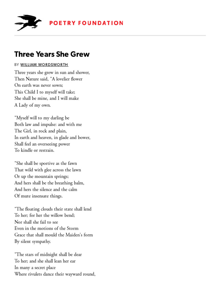 Three Years She Grew Wordsworth