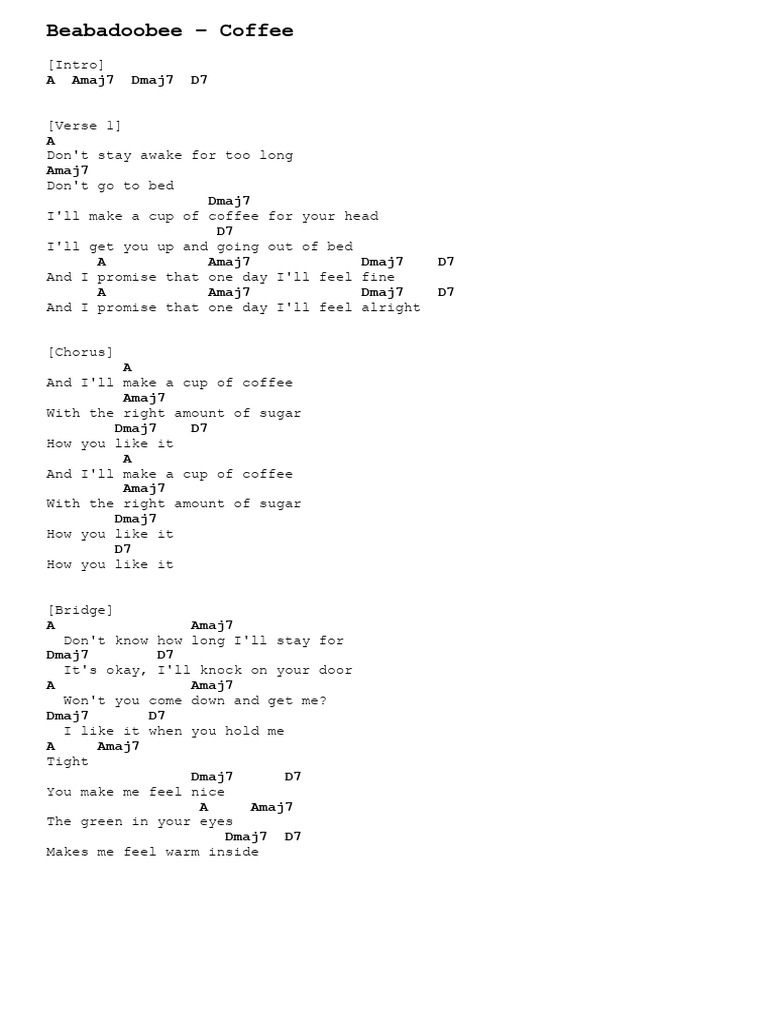 Beabadoobee - Coffee Chords & Lyrics | PDF