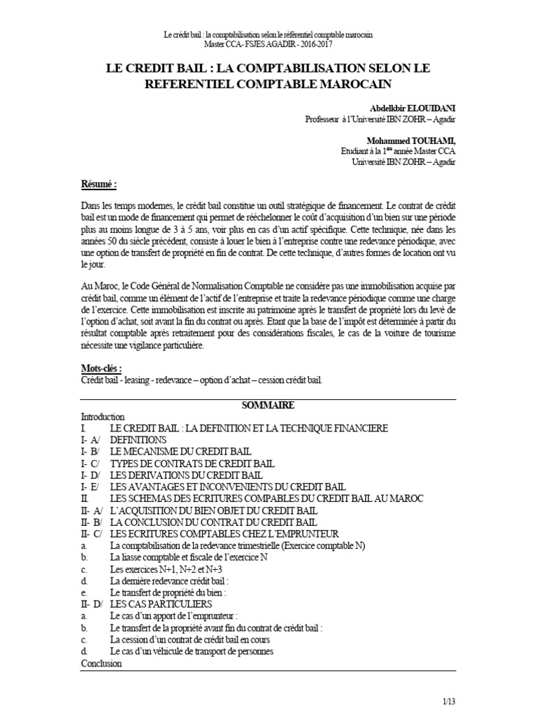 Comptabilisation Reprise Vhicule Crdit Bail