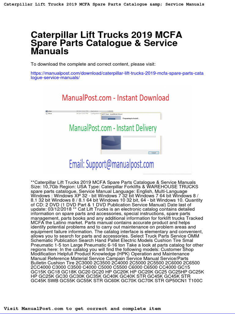 Caterpillar Lift Trucks 2019 Mcfa Spare Parts Catalogue Service Manuals