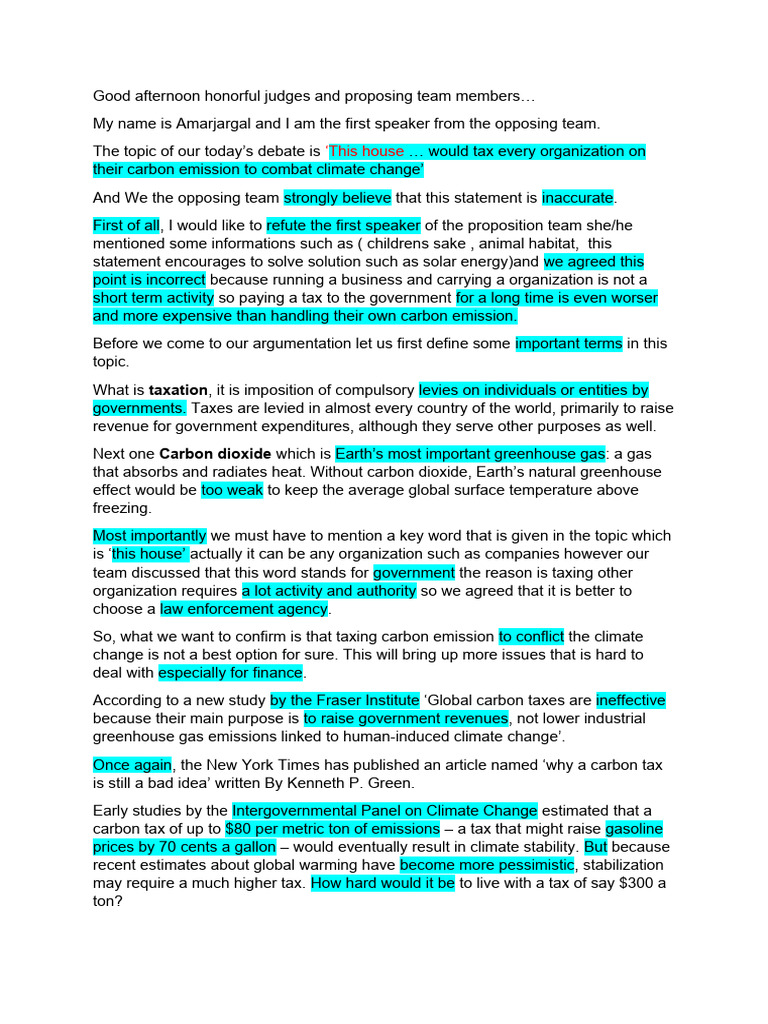 Carbon Tax Debate: Opposing Viewpoints | PDF | Carbon Tax | Taxes