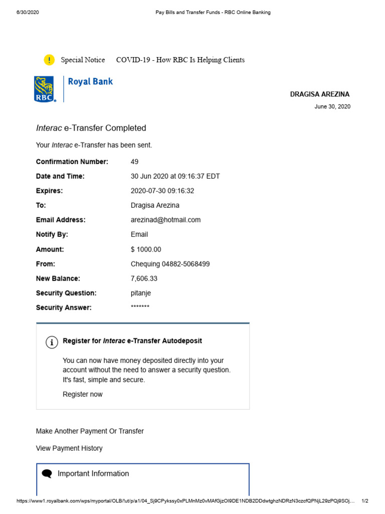 Pay Bills and Transfer Funds - RBC Online Banking | PDF