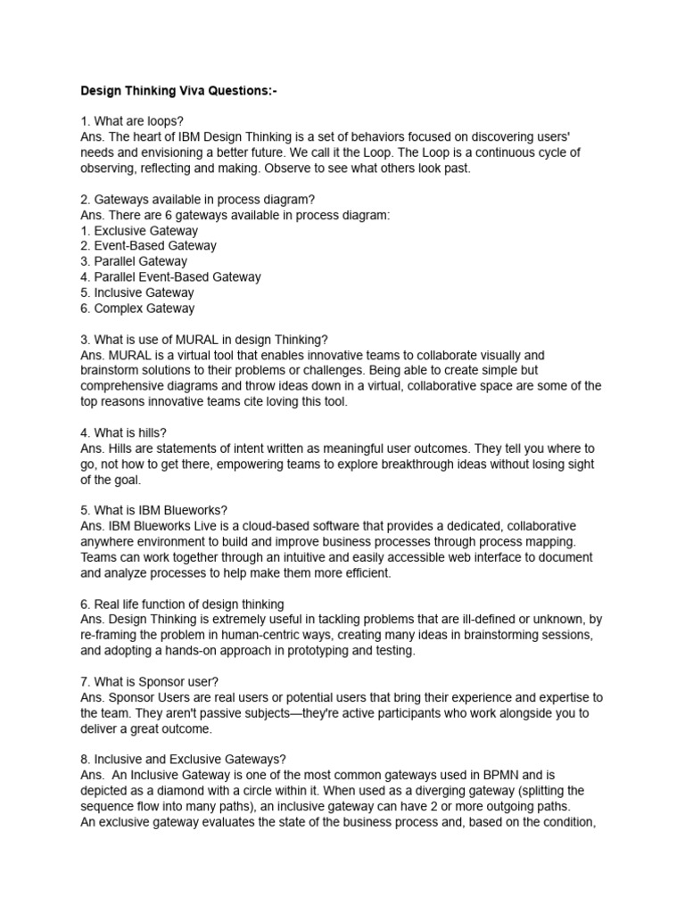 Design Thinking Viva Questions PDF Design Thinking Business