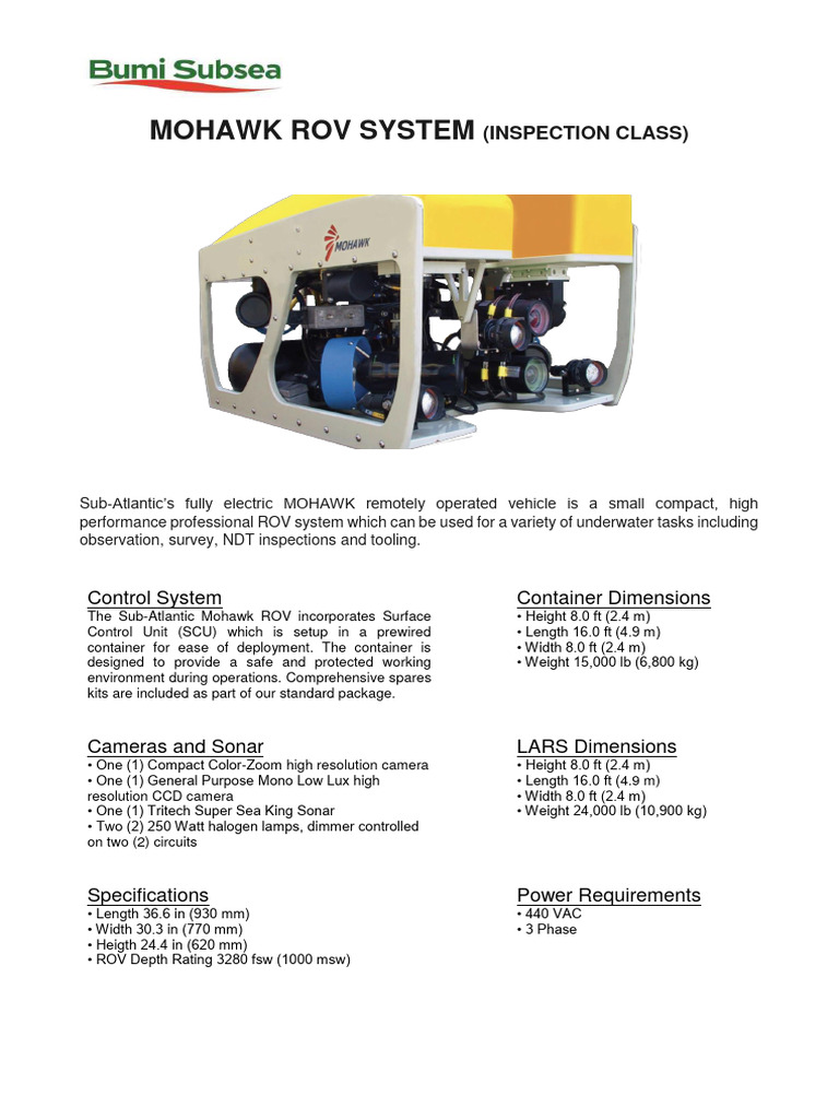 Mohawk ROV System Specifications | PDF