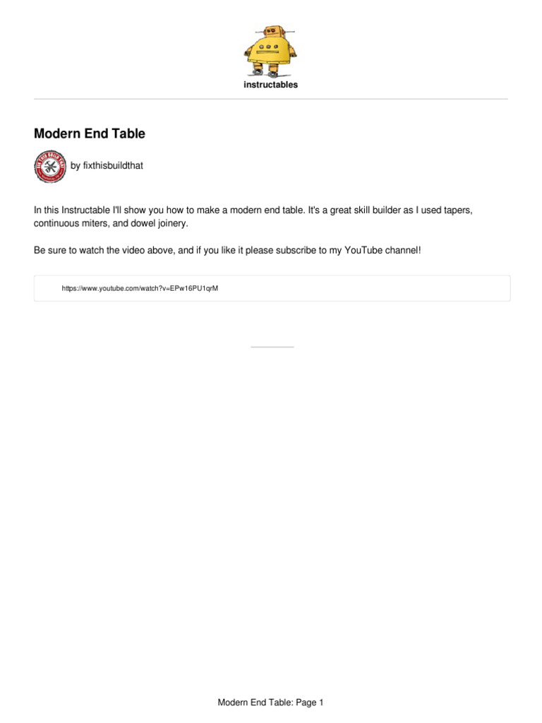 Modern End Table ModernEndTable PDF Tools Manufactured Goods