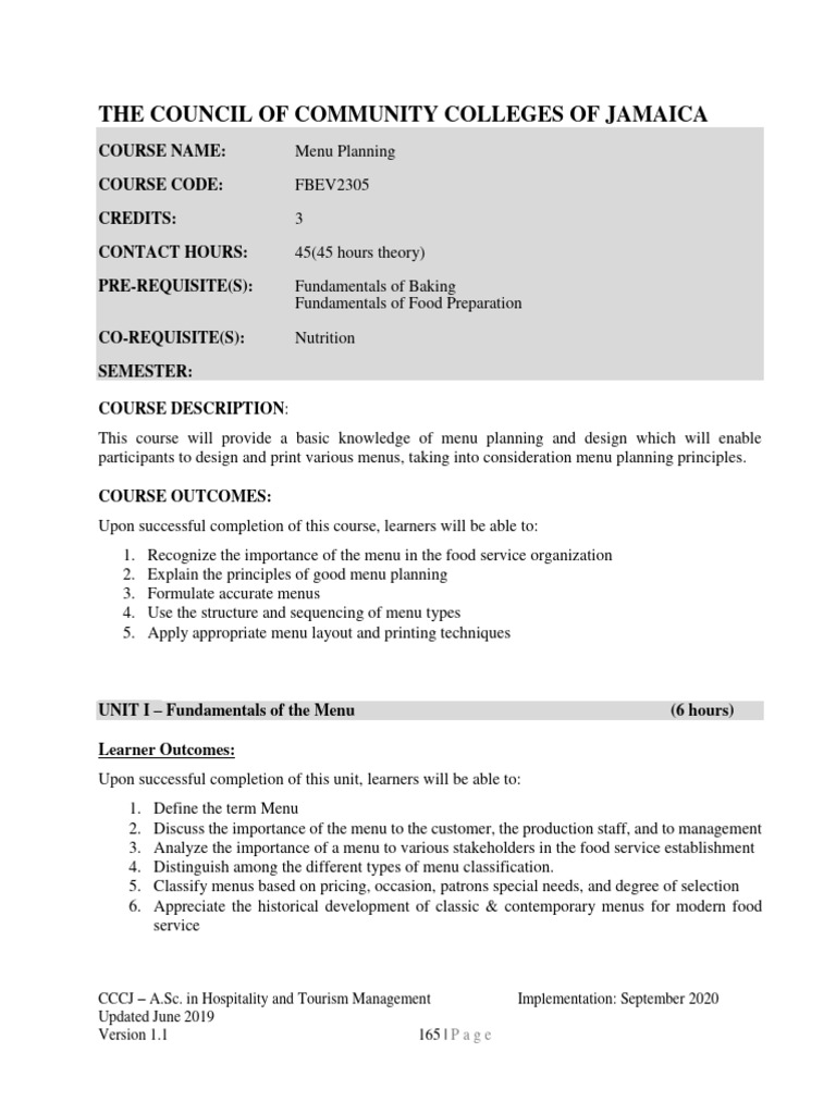 Menu Planning New 2020 | PDF | Menu | Pricing