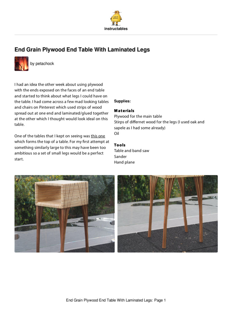 End Grain Plywood End Table With Laminated Legs PDF