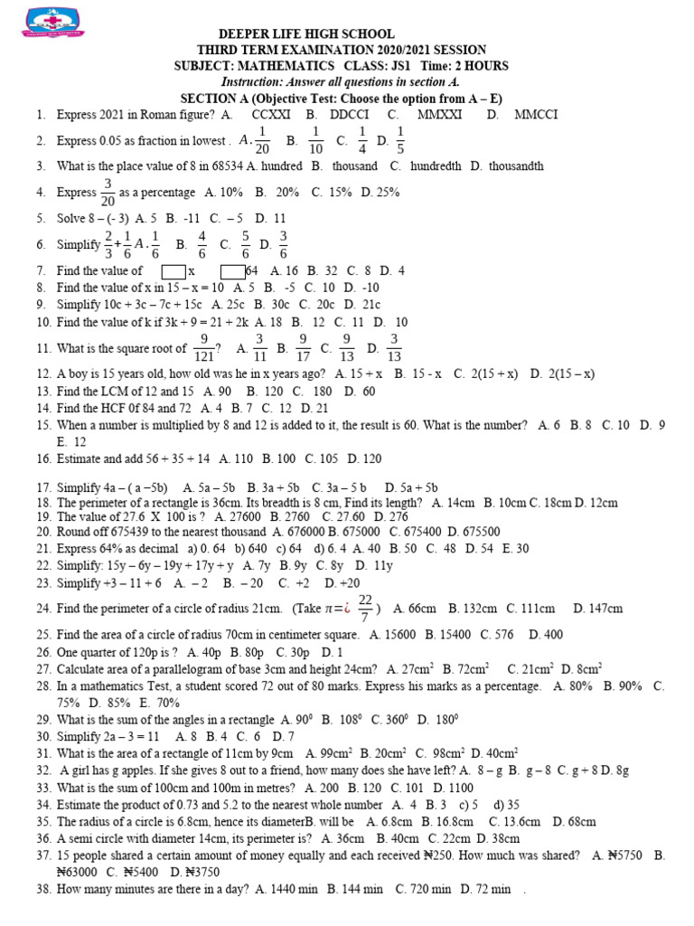Js 1 maths 3rd term 2020 2021 pdf