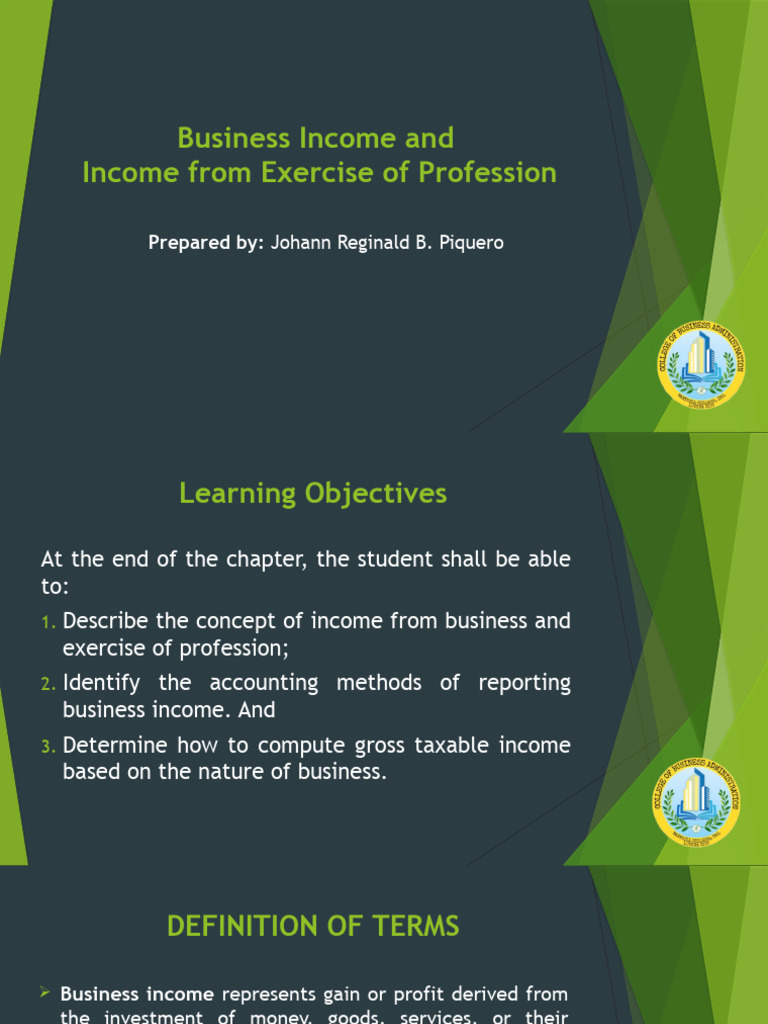 Lesson 4 Business Income and Income From Exercise of Profession | PDF ...