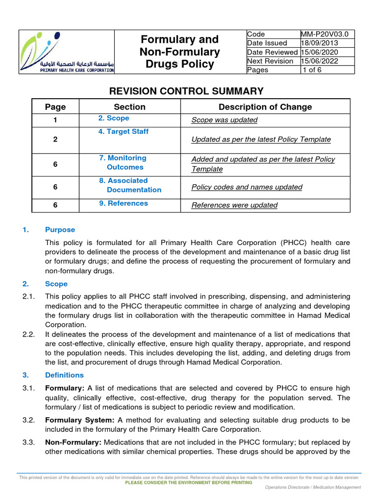 PHCC Formulary and Drug Policy | PDF