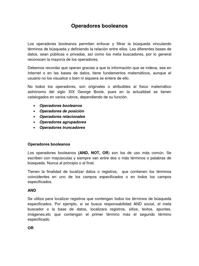 Operadores Booleanos | PDF | Álgebra de Boole | Enseñanza de matemática