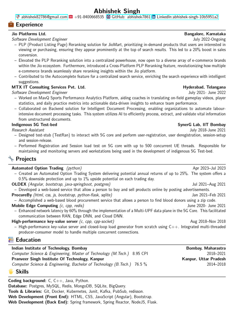 Abhishek Singh: Software Engineer Profile | PDF | Computing ...