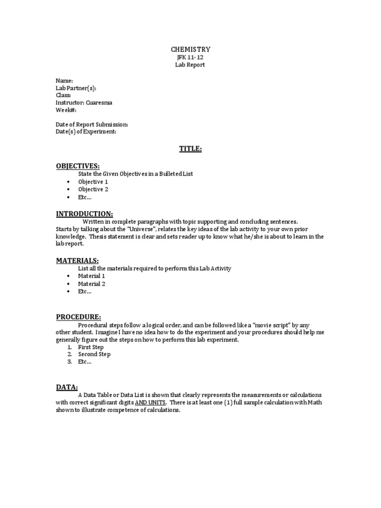JFK Laboratory Template | PDF