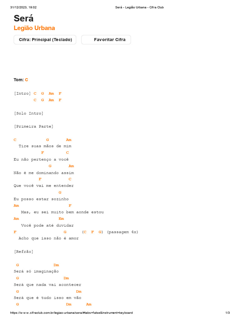 Será Legião Urbana Cifra Club PDF