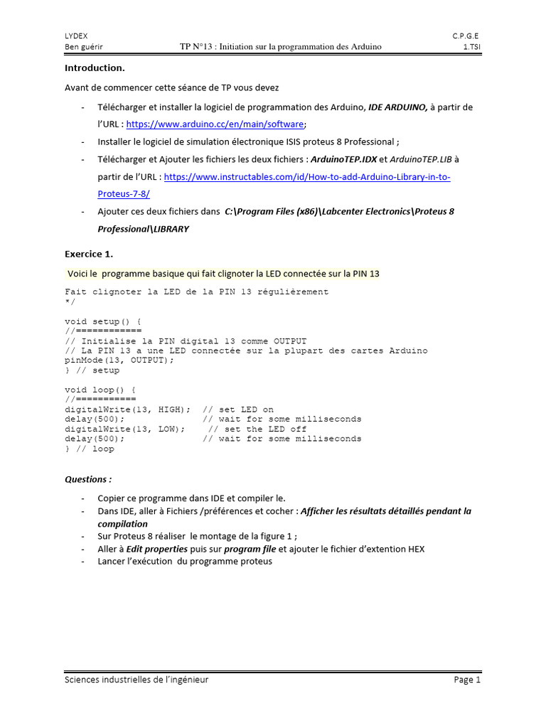 Initiation à la programmation Arduino | PDF