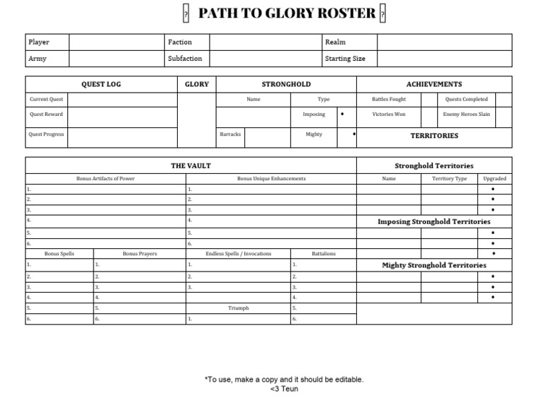 Path To Glory - Roster Template | PDF