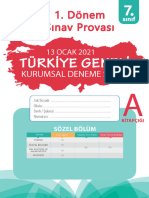 Sinif Türki̇ye Geneli̇ 1. Dönem Sinav Provasi - Soru Ve Çözümler