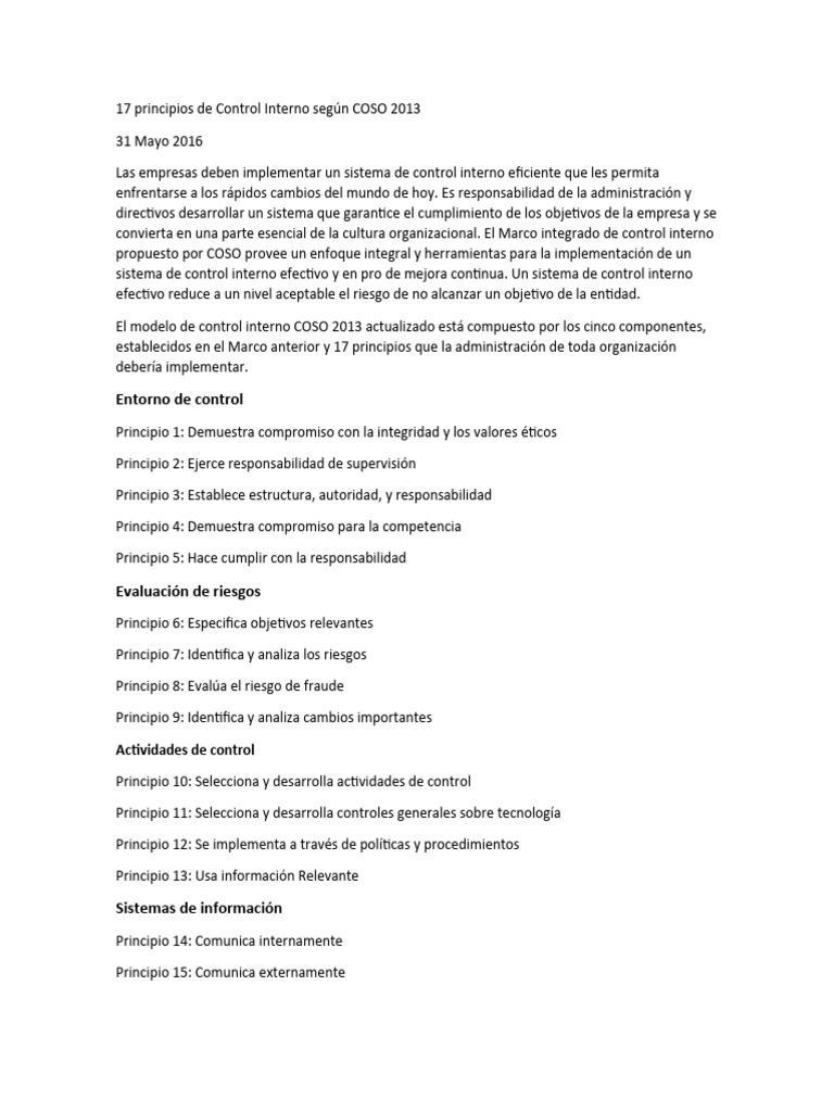 17 principios de control interno seg n coso 2013 pdf crecimiento