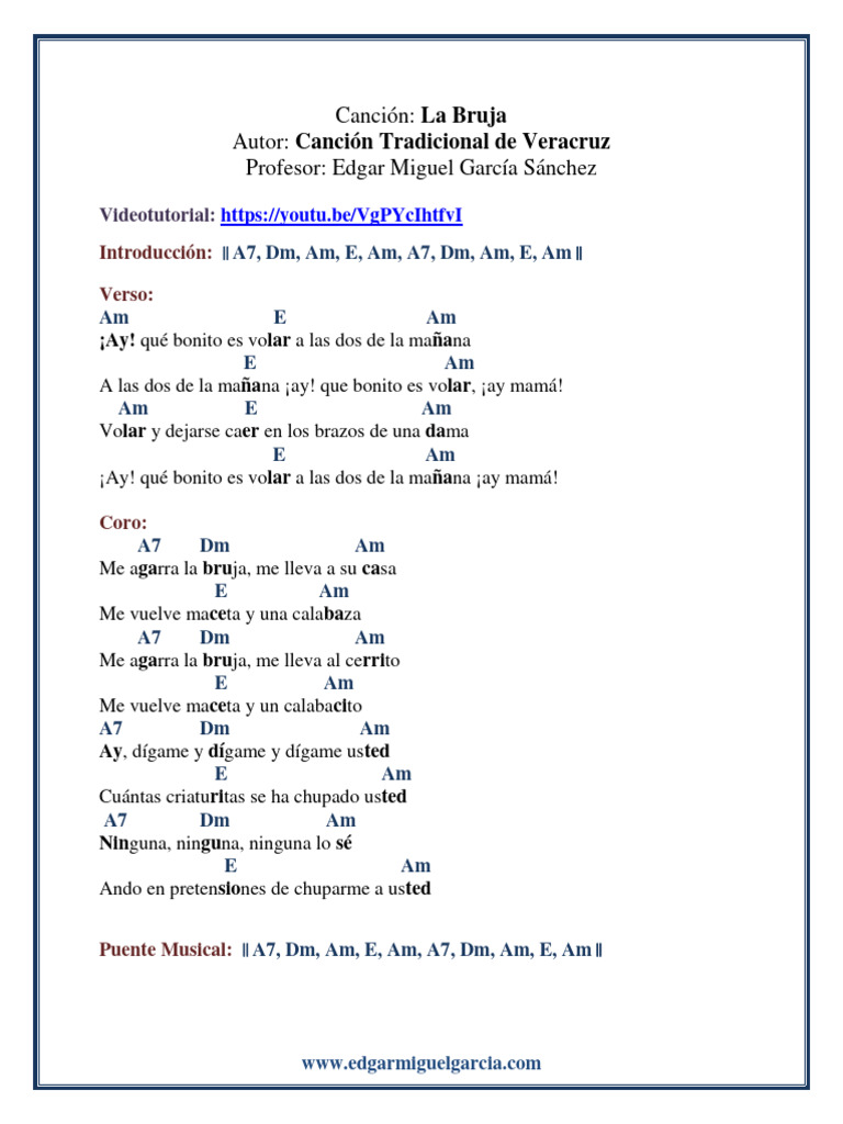 La Bruja Son Jarocho Letra Con Acordes Edgar Miguel García Pdf
