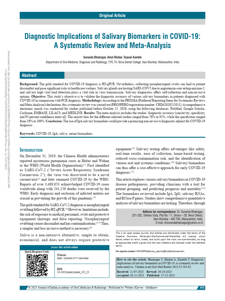 Diagnostic Implications of Salivary Biomarkers In.28 | PDF | Science ...
