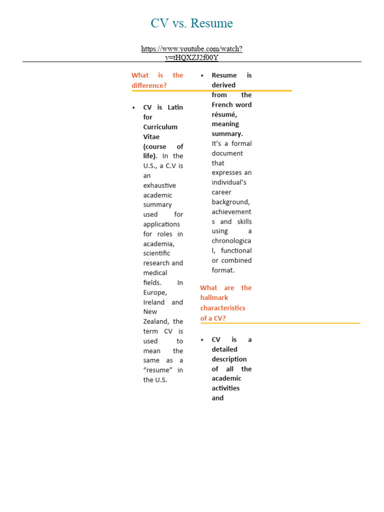 CV Vs Resume | PDF | Business