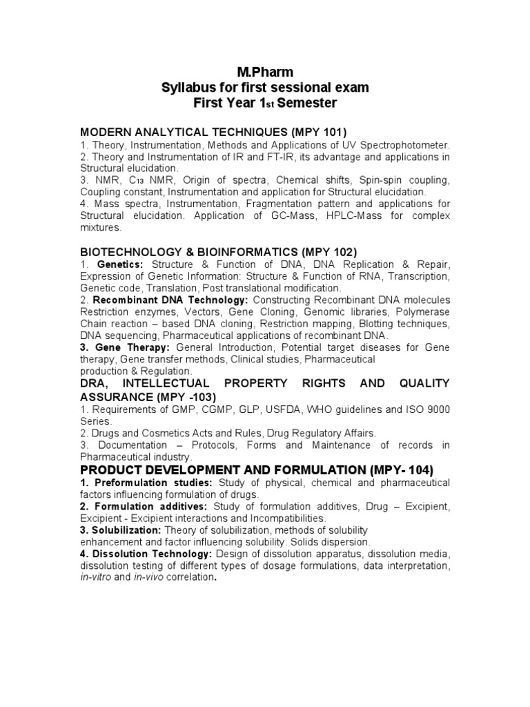 M.Pharm First Semester Syllabus | PDF