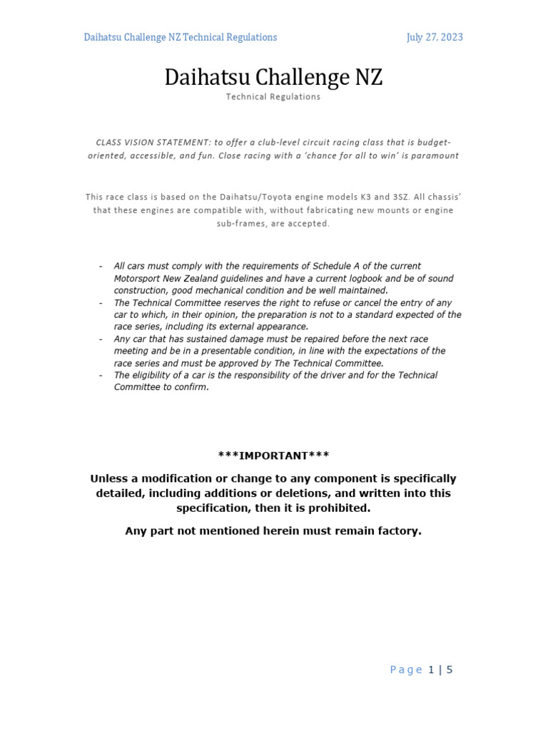 Class Racing Specification FINAL 2023 | PDF | Steering | Wheel