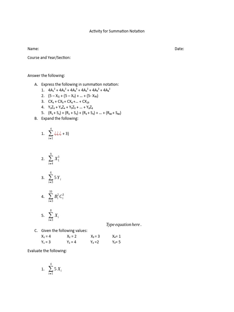 Activity summation notation pdf