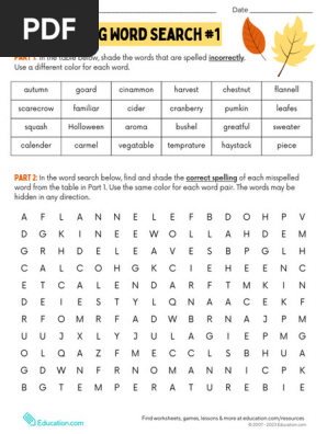 Fall Spelling Word Search 1
