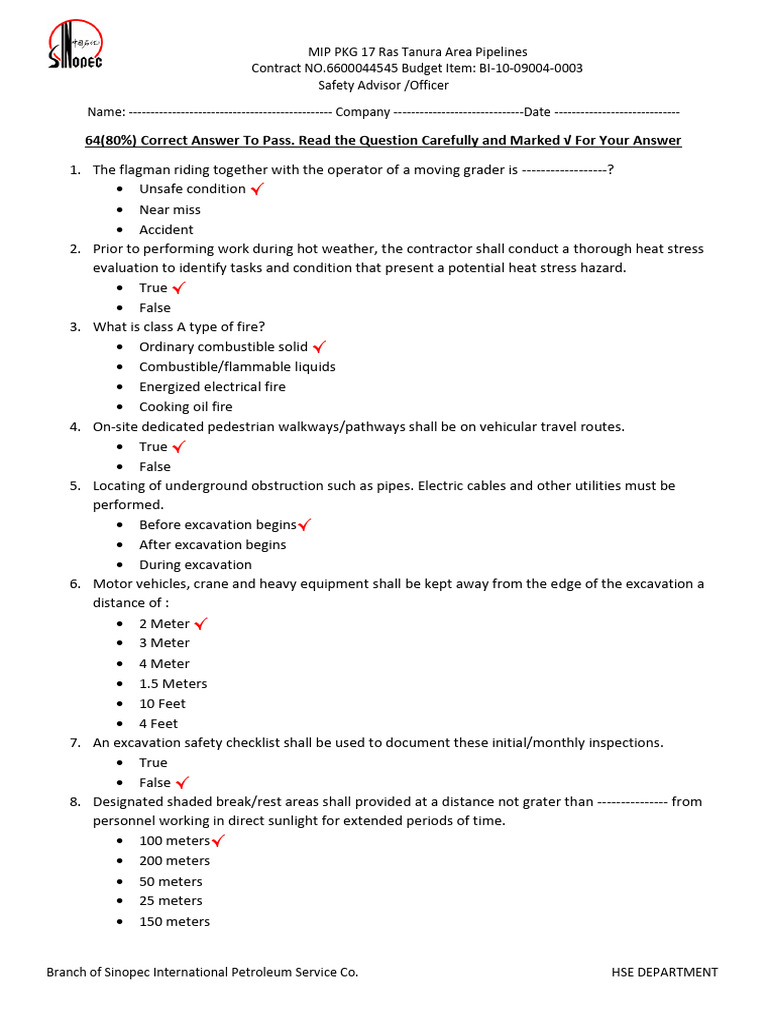 Safety Officer Exam Questions &amp; Answers | PDF | Pipeline Transport | Scaffolding