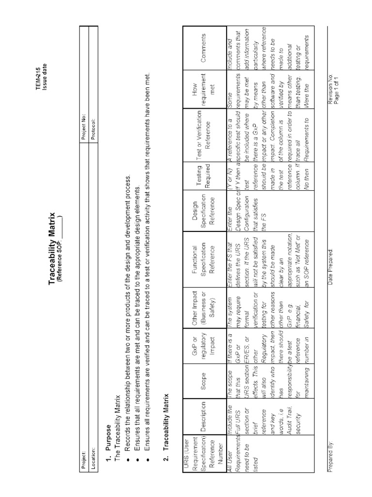 TEM 215 Traceability Matrix Sample | PDF