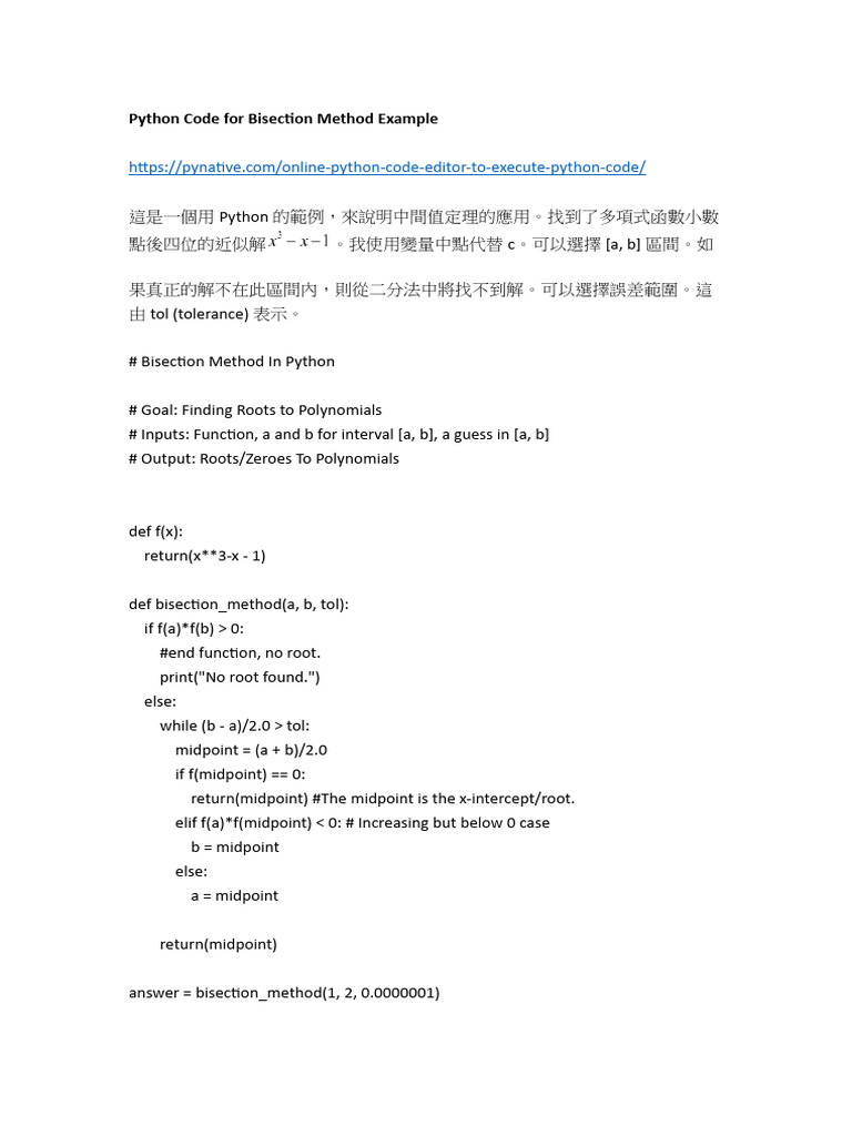 Python Code For Bisection Method and Newton Method | PDF