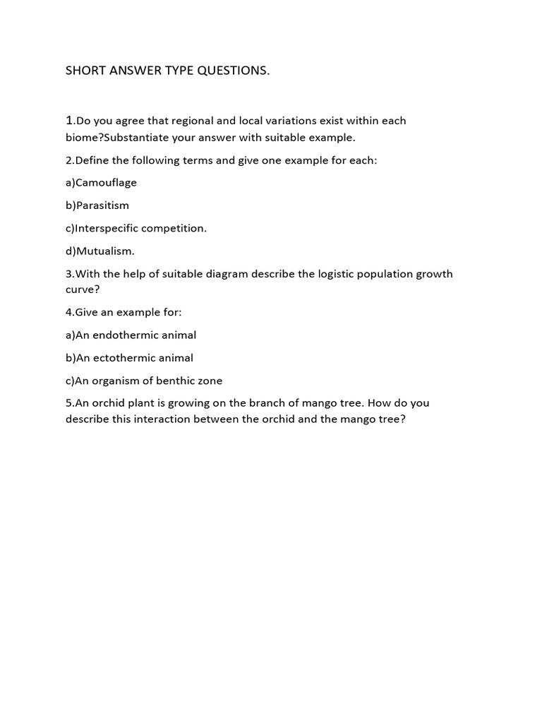 Short Answer Type Questions | PDF