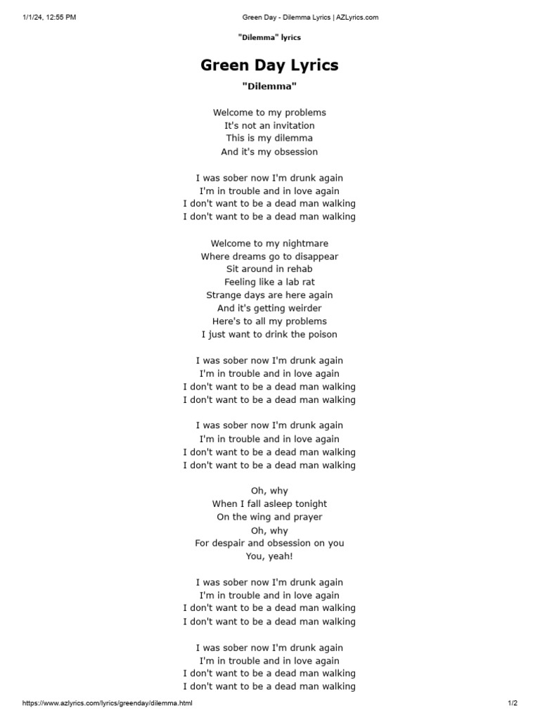 Green Day - Dilemma Lyrics | PDF | Punk Rock | American Musical Groups