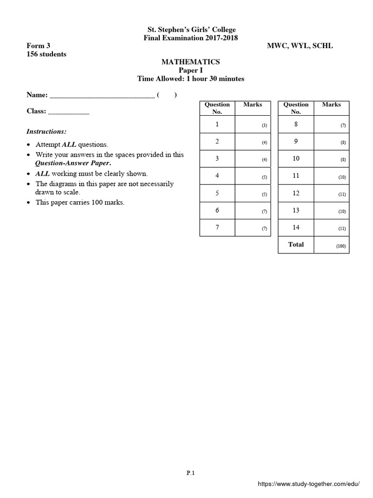 F.3 Maths Exam Paper 2017-2018 | PDF | Euclidean Geometry | Classical ...