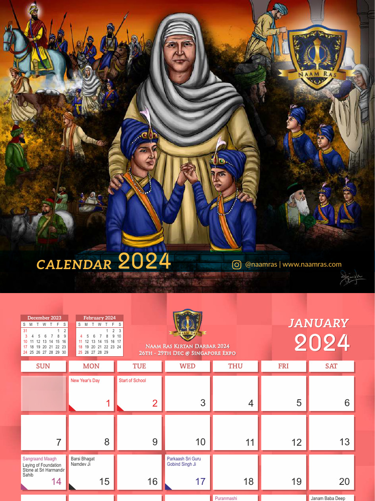 Naam Ras Table Calendar - 2024 | PDF | Indian Religions | Punjab