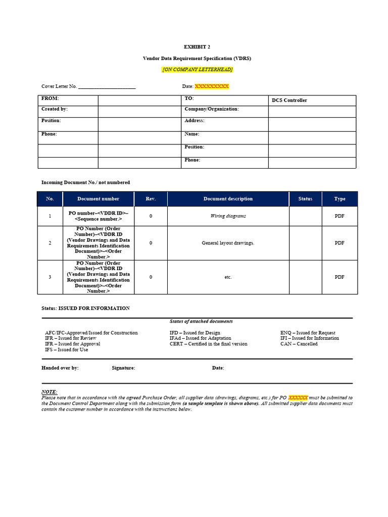 Vendor Data Requirement Specification (VDRS) PDF Pump Pipe (Fluid
