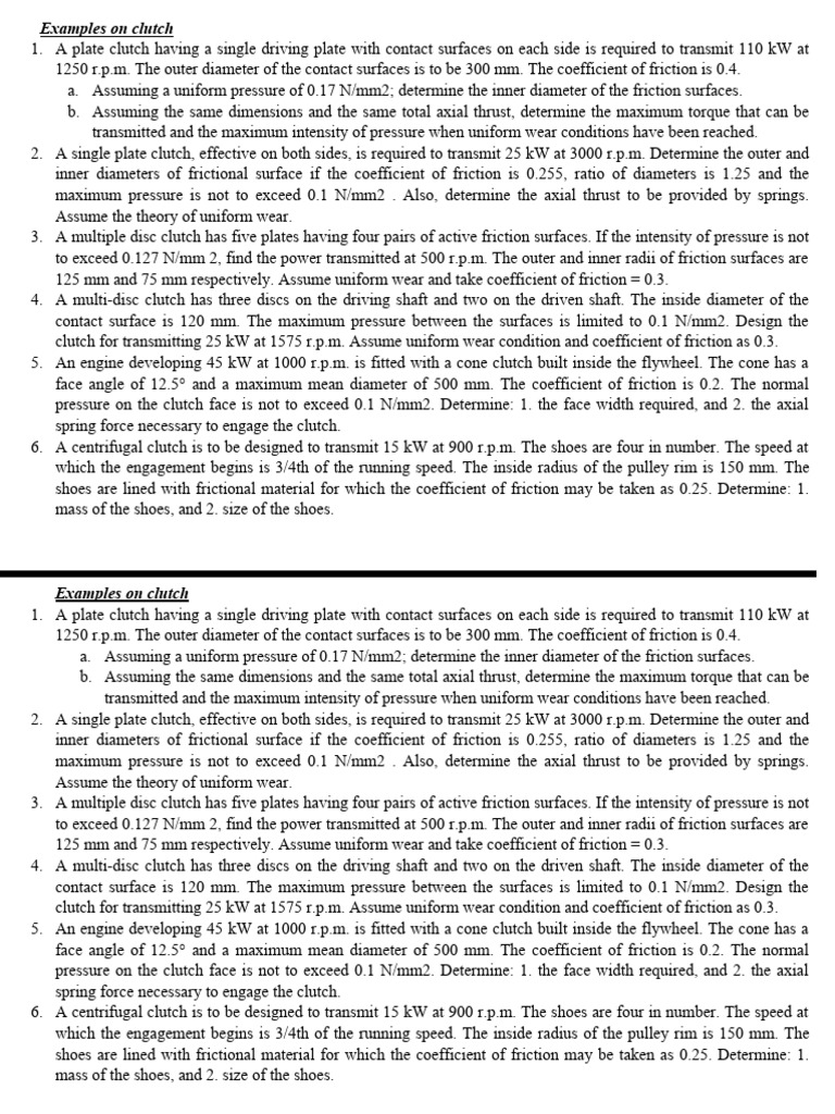 Example For Clutch Design PDF Clutch Friction