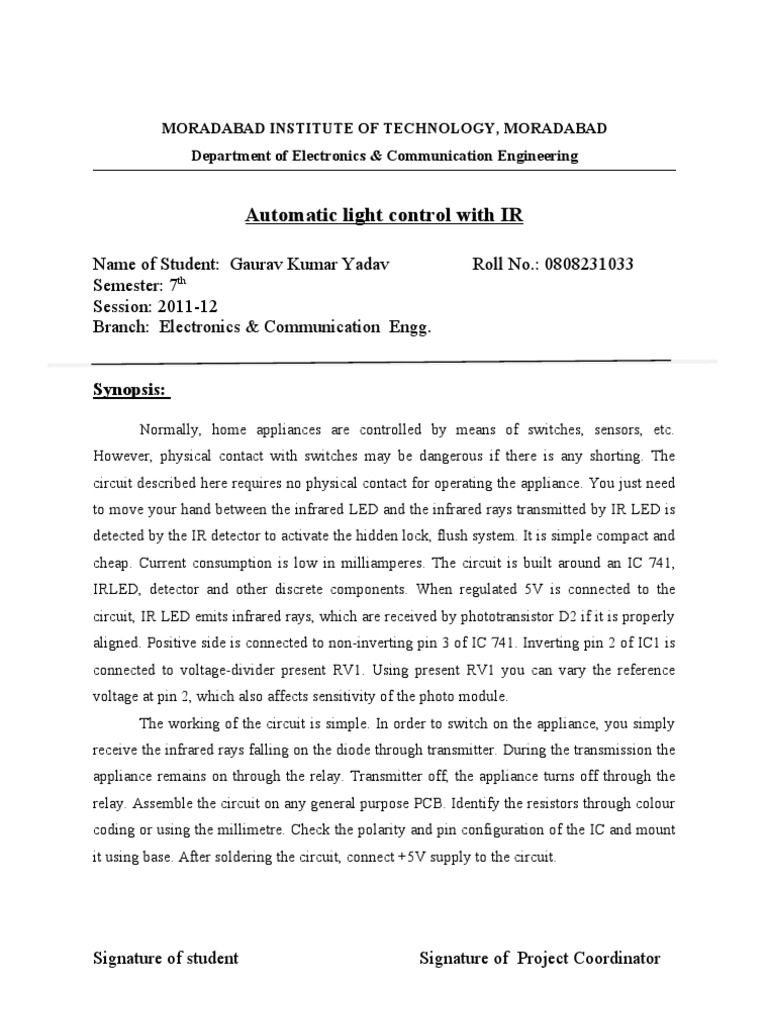 IR-Based Automatic Light Control System | PDF | Infrared | Electronics