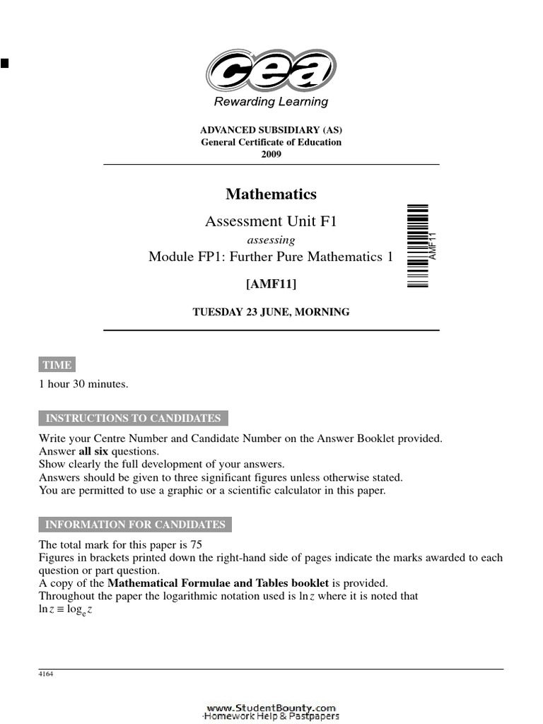 AS Mathematics Exam Paper 2009 | PDF | Eigenvalues And Eigenvectors ...