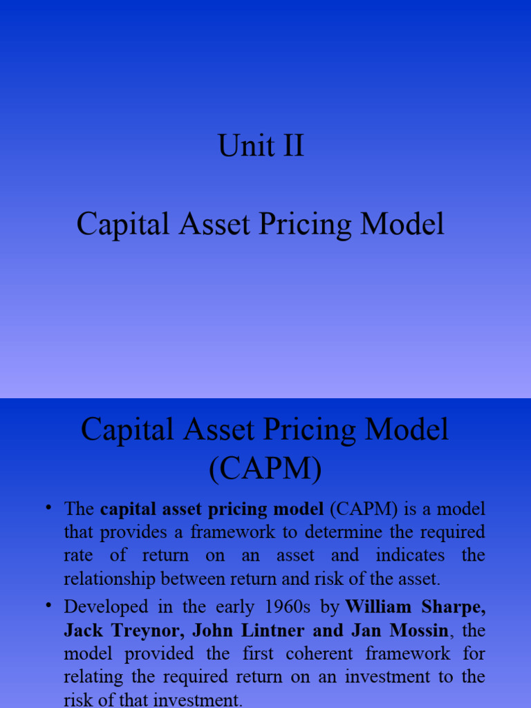 Unit II Capital Asset Pricing Model - CAPM | PDF | Capital Asset ...