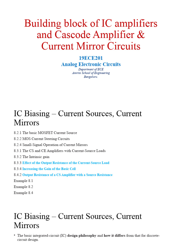 19ECE201 AEC - Lecture 30 - 32 Building Block of IC Amplifiers and