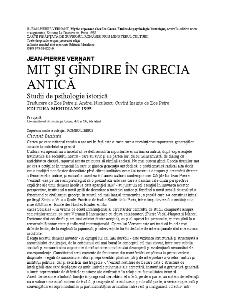 Jean Pierre Vernant Mit Si Gandire in Grecia Antica PDF 