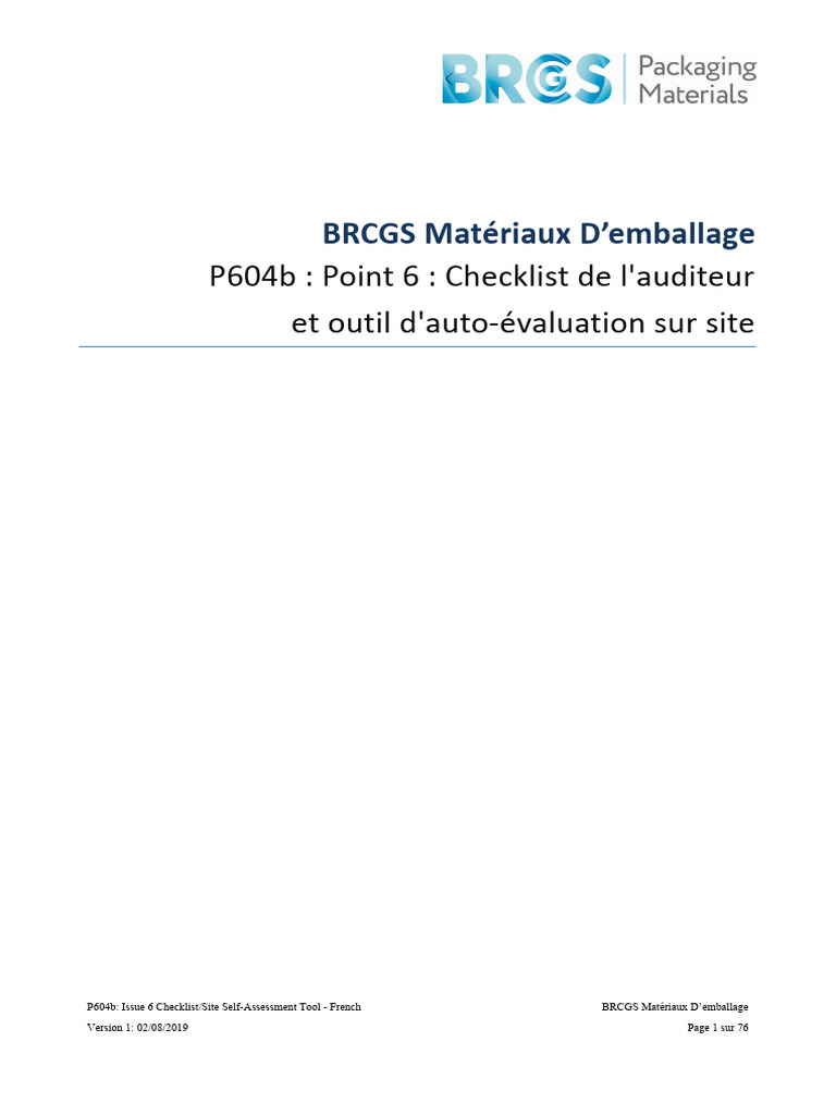 Checklist BRCGS Matériaux d'Emballage | PDF | Ordinateurs | Technologie ...