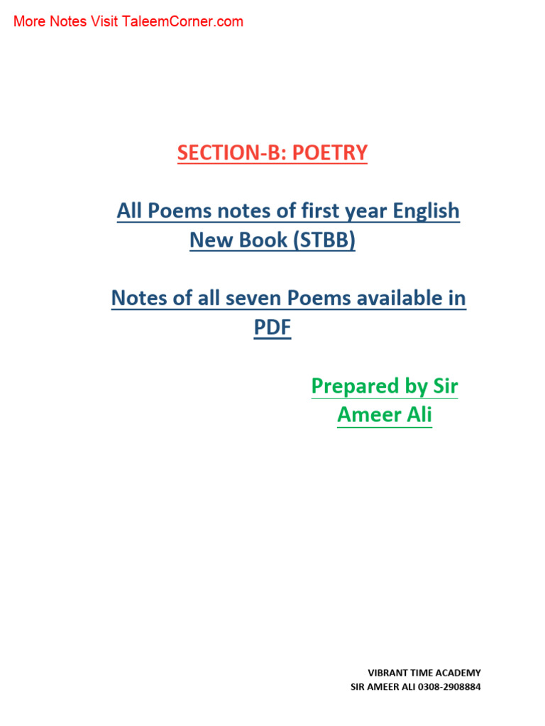 Class 11 English Complete Notes All Poetry | PDF
