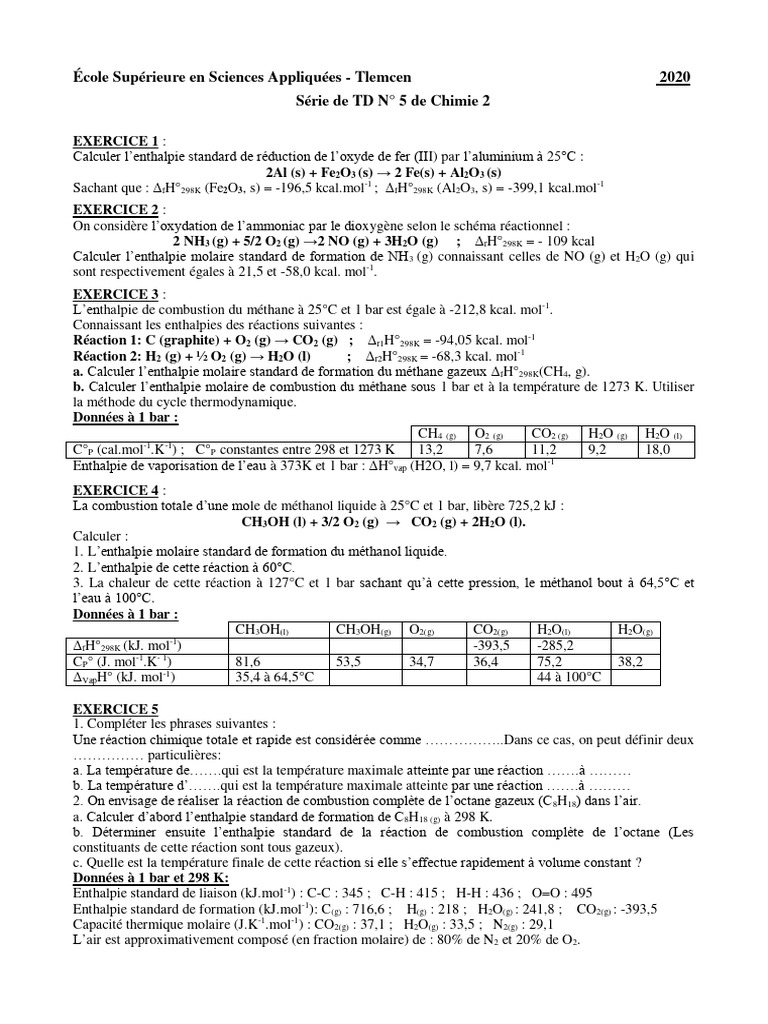 Calcul des enthalpies standard de réaction | PDF | Enthalpie ...