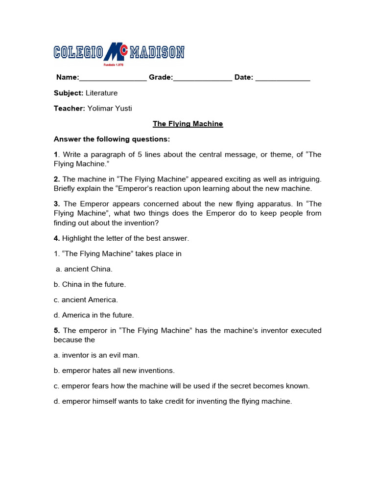 9th Literature 3rd Week The Flying Machine PDF