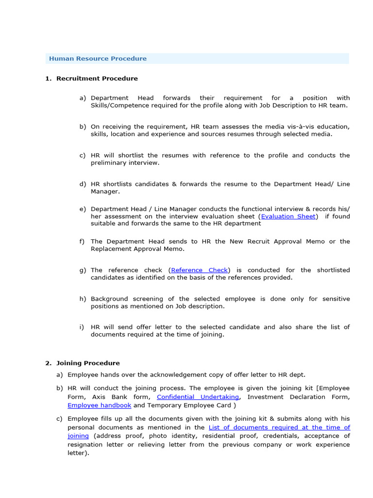 Comprehensive HR Procedures Guide | PDF | Employment | Access Control